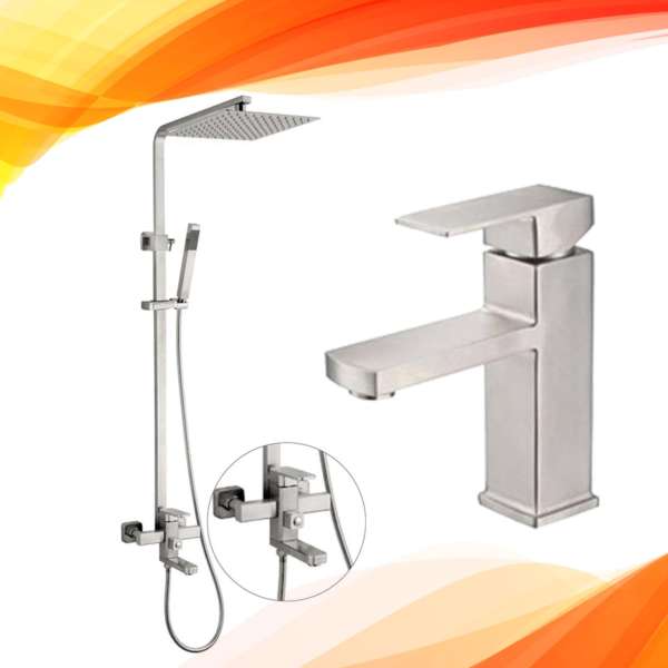 Bộ sen cây inox 304 JK-3001 và vòi lavabo Inox 304 JK 5006