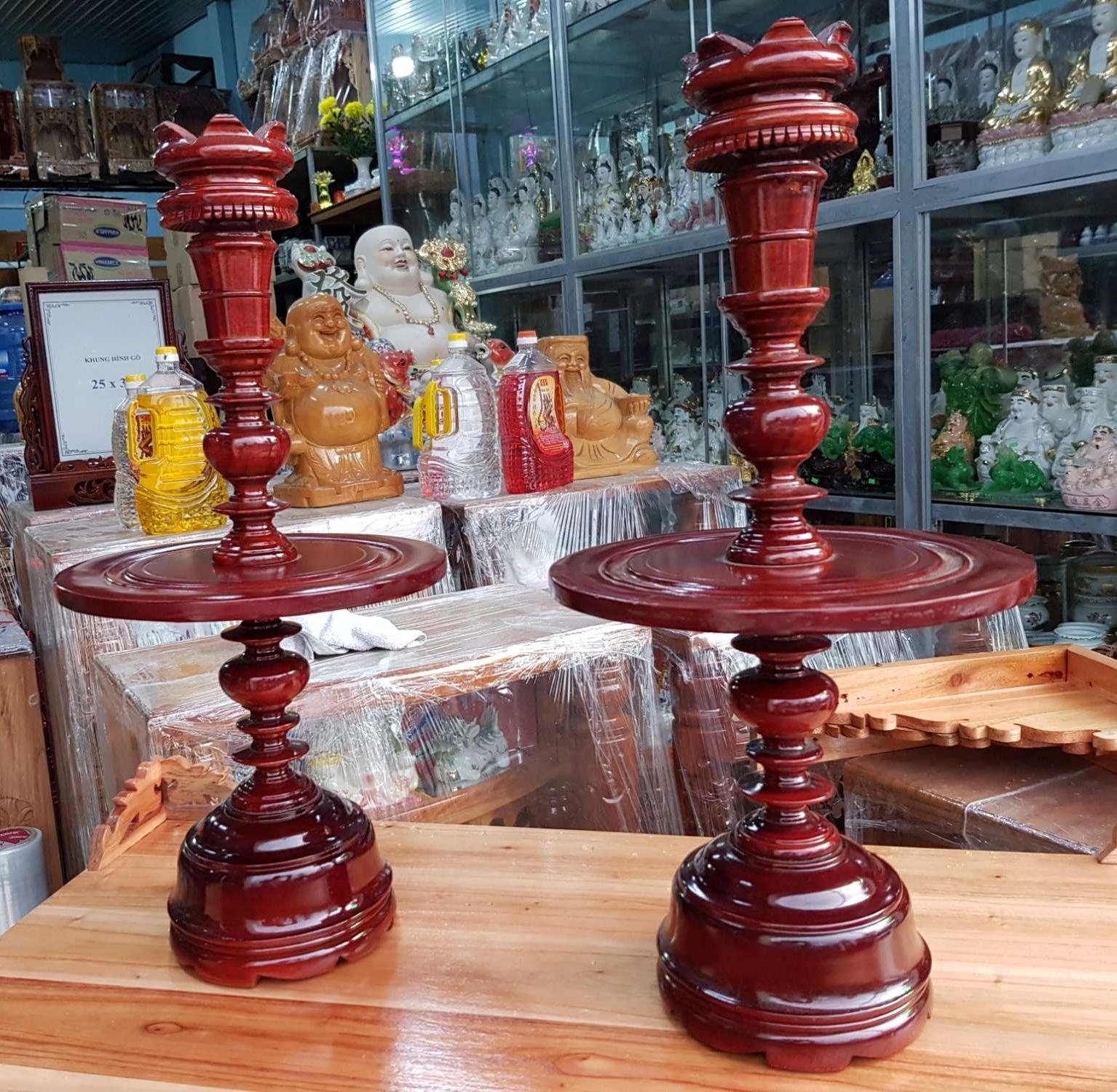 Cặp chân đèn gỗ xà cừ cao 53 cm