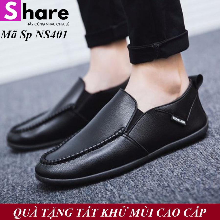 Giày Lười Nam Da Hàn Quốc Màu Đen Phong Cách Cá Tính