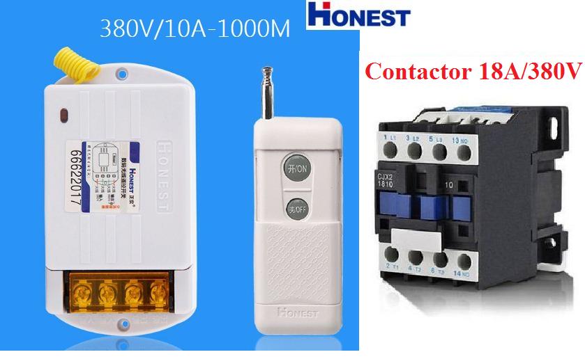 Bộ công tắc điều khiển từ xa 1Km Honest 380V/10A và 1 khởi động từ CJX2 18A/380V dùng để đóng mở thiết bị điện công suất lớn AN TOÀN TIỆN LỢI BẢO HÀNH UY TÍN THIẾT KẾ HỆN ĐẠI