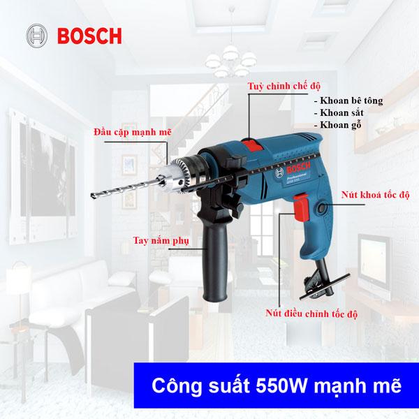 Máy khoan Bosch GSB 550 kèm 100 phụ kiện chính hãng
