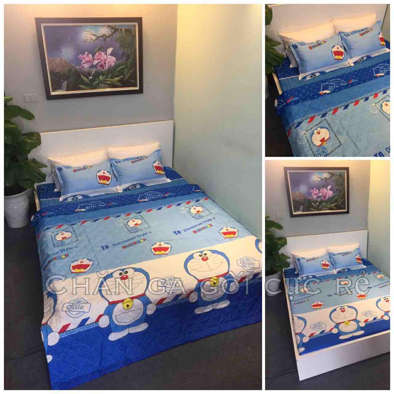 Bộ Chăn Ga Gối Cotton Poly - Hình Doraemon Lá Thư ( 3 Món , 4 Món , 5 Món ) NVC Bedding