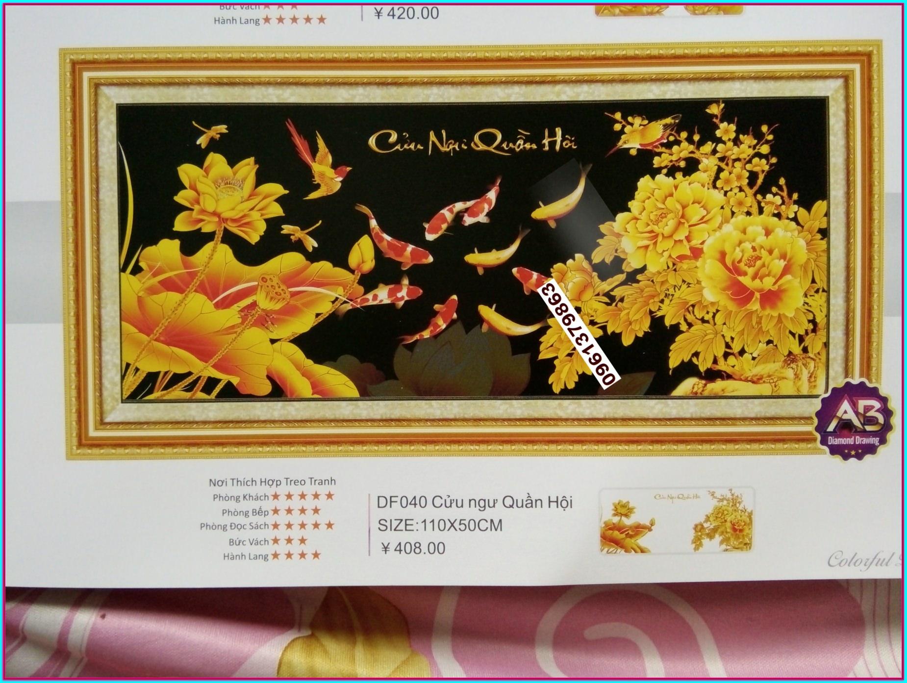 Tranh đính đá cá cửu ngư quần hội DF040-Ngọc Thịnh