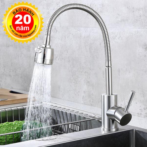 Vòi bếp nóng lạnh (cổ mềm) SUS304 cao cấp của Agiadep (Bảo hành 20 năm) - HM ITALIA (tặng thêm dây cấp nước)