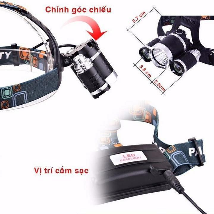 Đèn Pin Đội Đầu 3 Bóng T6 Led Siêu Sáng