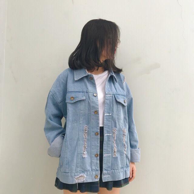 áo khoác jean rách trước 3 rất đẹp với hình mẫu thật