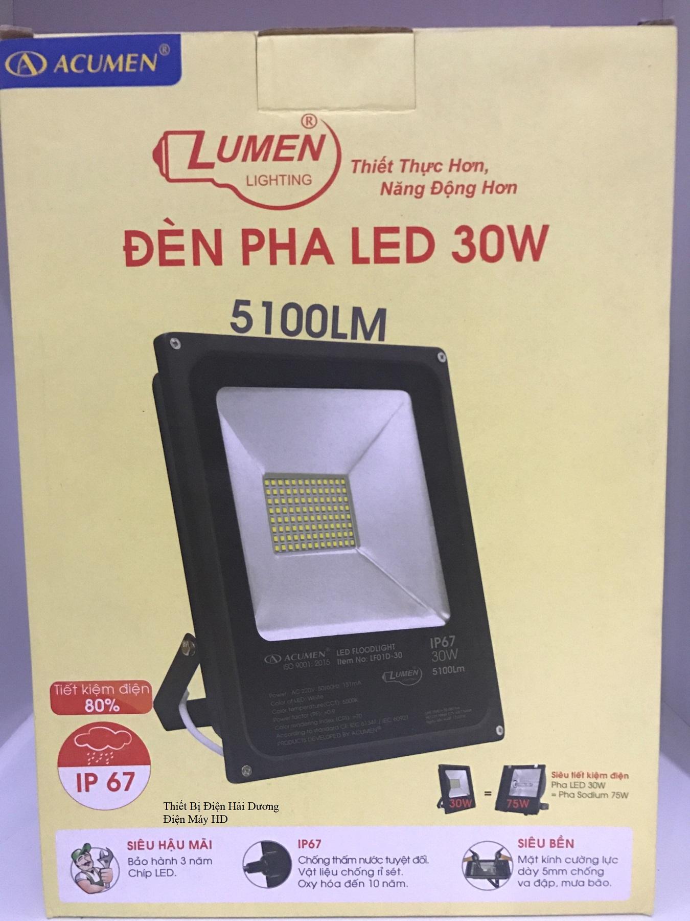 Đèn Pha Led Lumen LF01D-30 dùng Hạt Led 30W - BH 3 năm