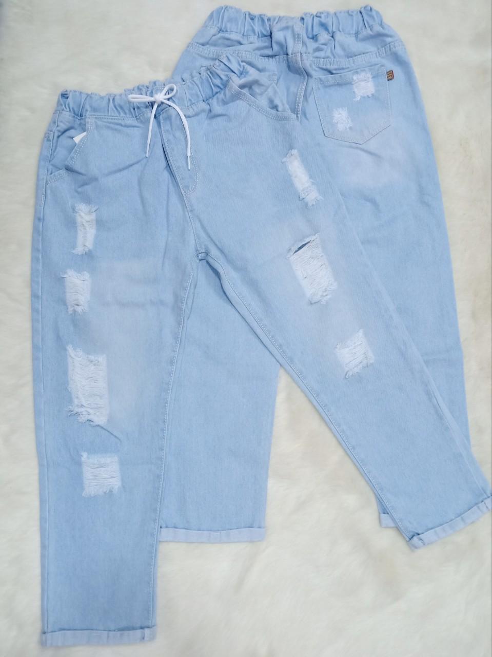 [HCM]Quần Baggy Jean Lưng Thun Hàng Jean Cotton Không Co Giãn Rách Bụi Siêu Xinh Ảnh Thật Dành Cho Bạn Gái Từ 35Kg Đến 65Kg