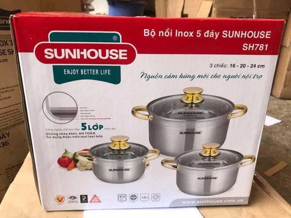Bộ 3 NỒI SUNHOUSE 5 ĐÁY, MÃ SH781