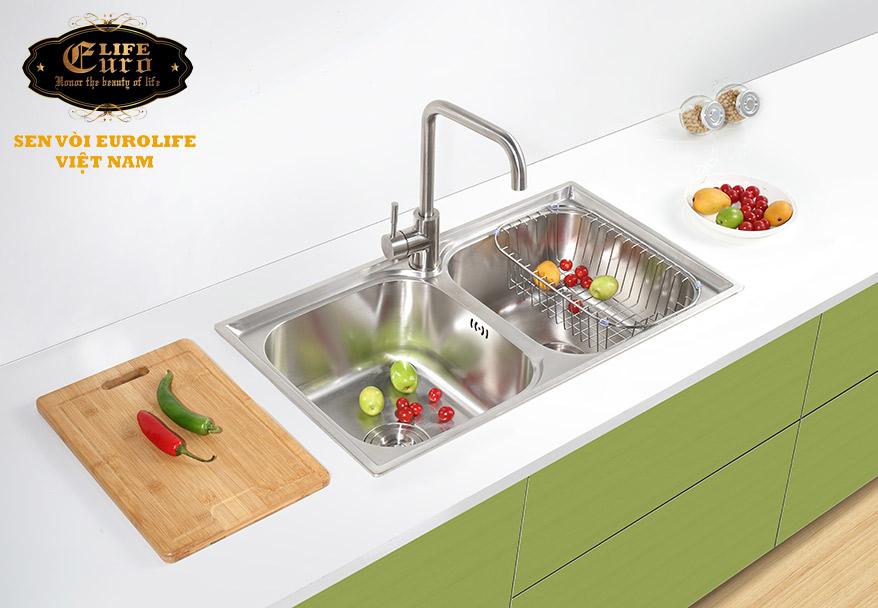 Chậu rửa chén Inox 2 hộc Eurolife EL-C8 (Trắng bạc)