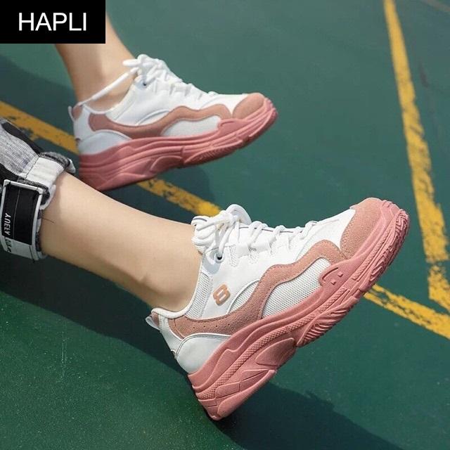 Giày sneaker nữ Ulzzang đế màu HAPLI (Xanh, Hồng, Trắng)