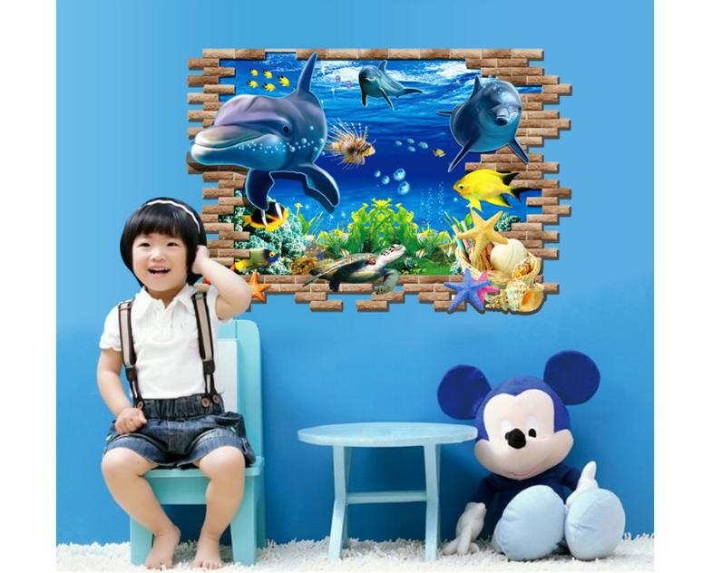 Decan dán tường cá heo 3D -AY9706-69