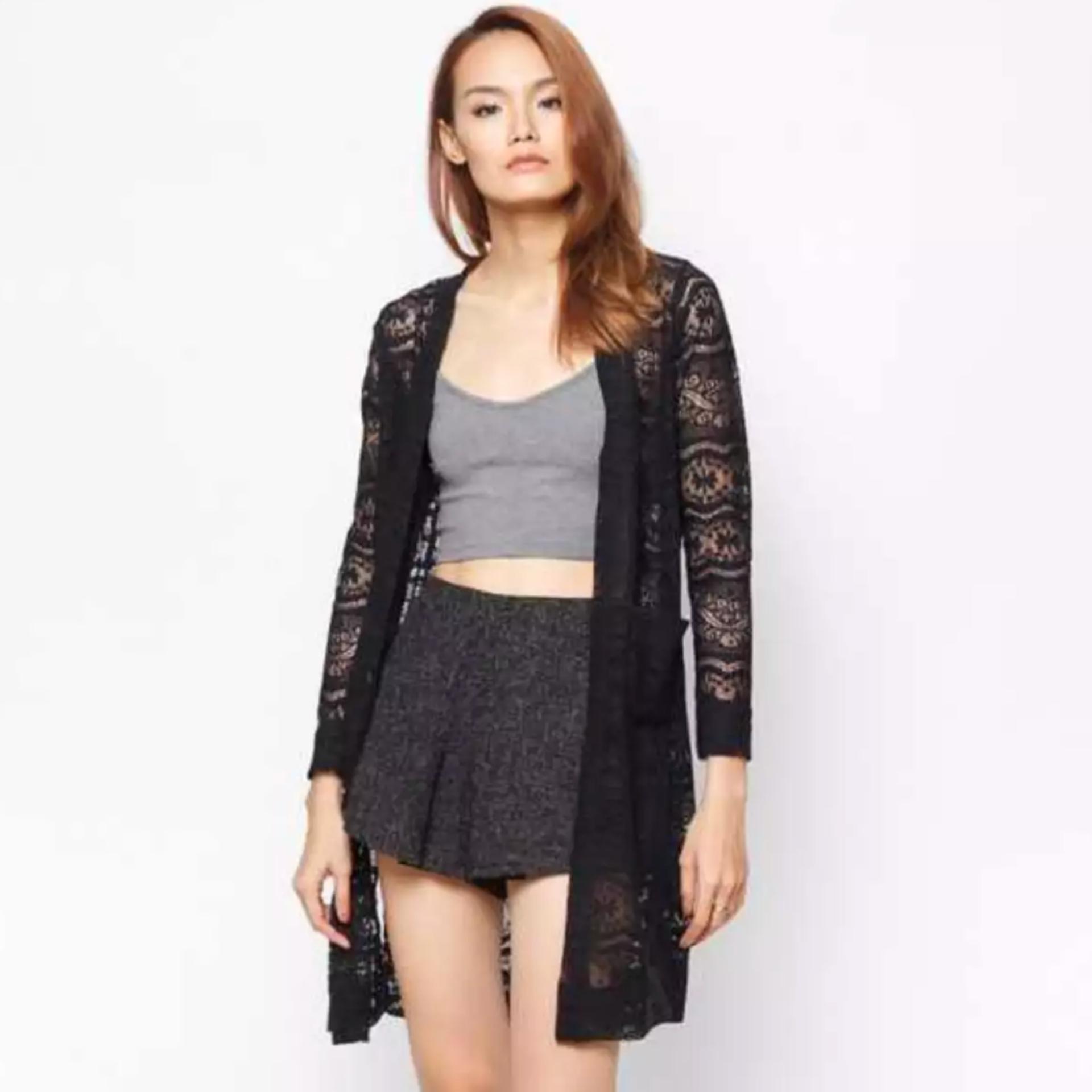 [HCM]Aó khoác cardigan ren tay dài đen
