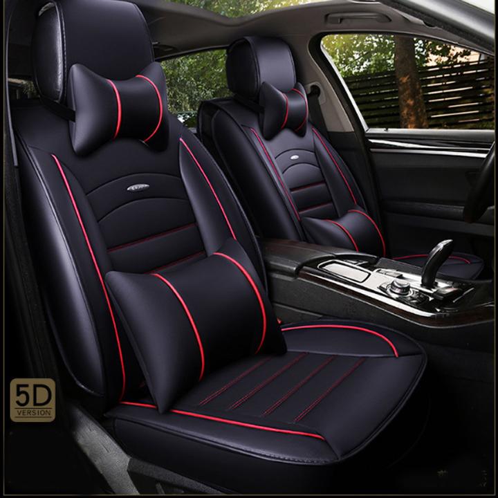 Bộ Áo Bọc Ghế Ô Tô Cao Cấp Da Đen Phố Kẻ Đỏ- Mẫu 3