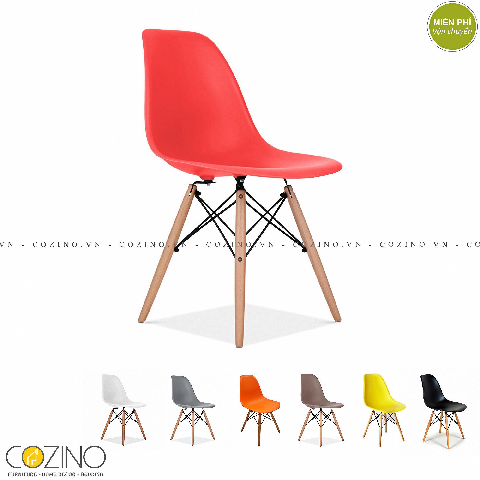 Ghế CZN-Eames màu đỏ chân gỗ