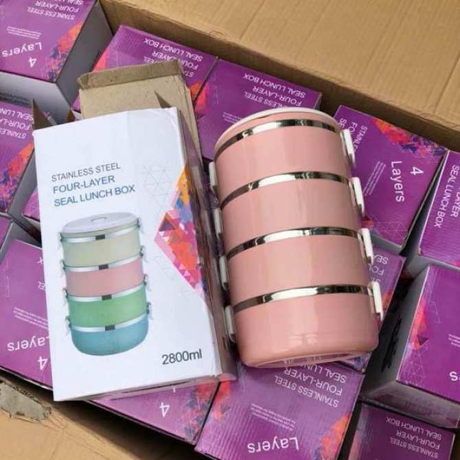 Hộp cơm giữ nhiệt lúa mạch 4 tầng ruột inox Hộp cơm giữ nhiệt lúa mạch 4 tầng ruột inox