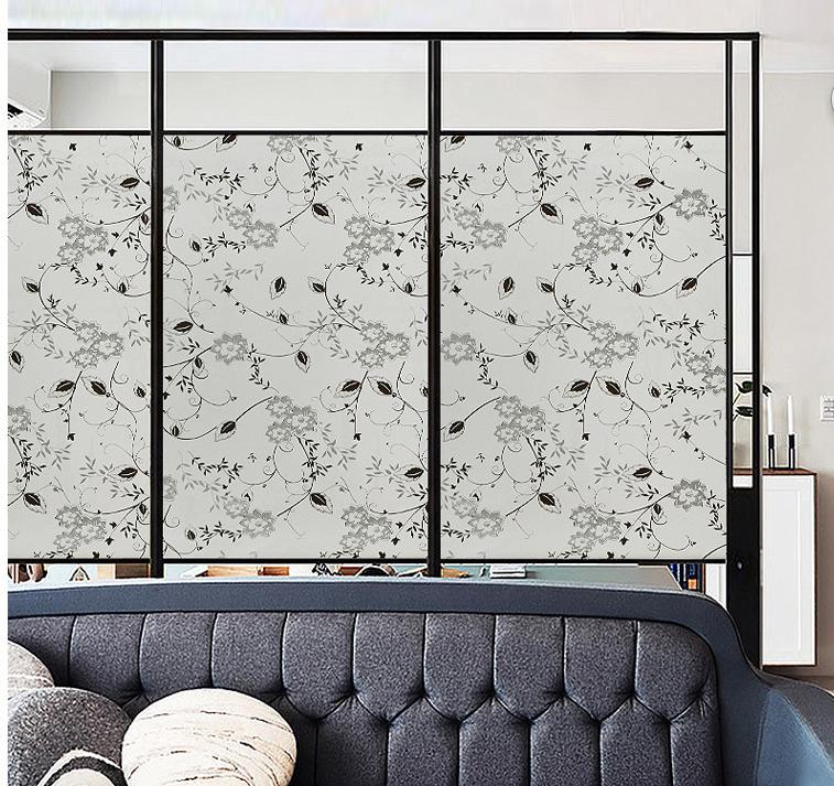 [HCM]5M x 45cm Decal Dán Kính mờ - Hoa Trắng Lá Đen GDK015