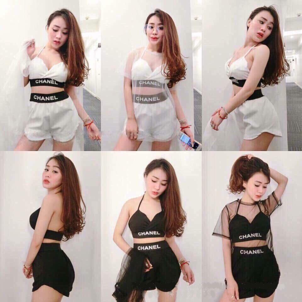 Bộ Đồ Bơi Bikini Đi Biển 3 Mảnh Áo Lưới