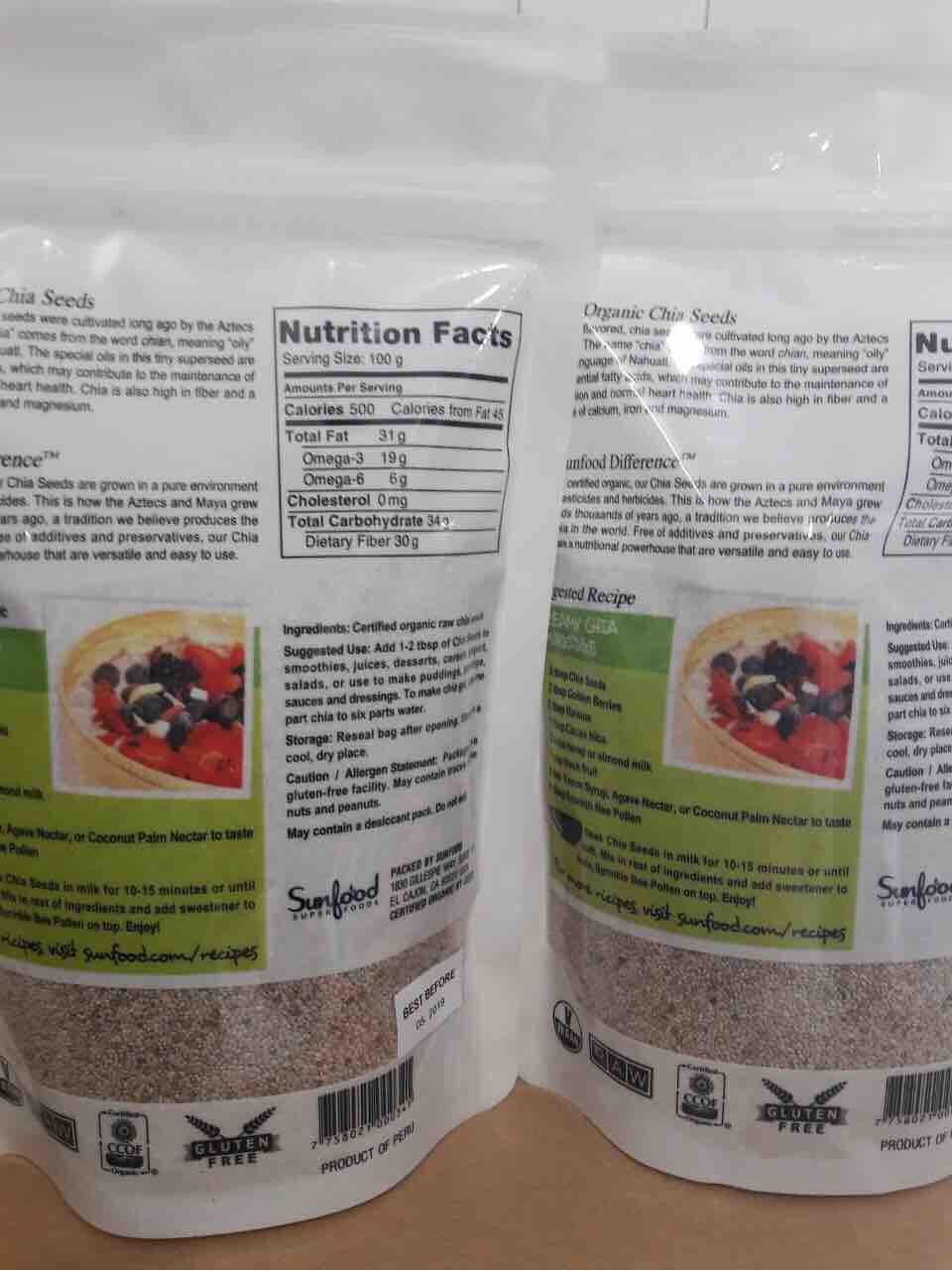 Hạt chia trắng Sunfood túi 454g