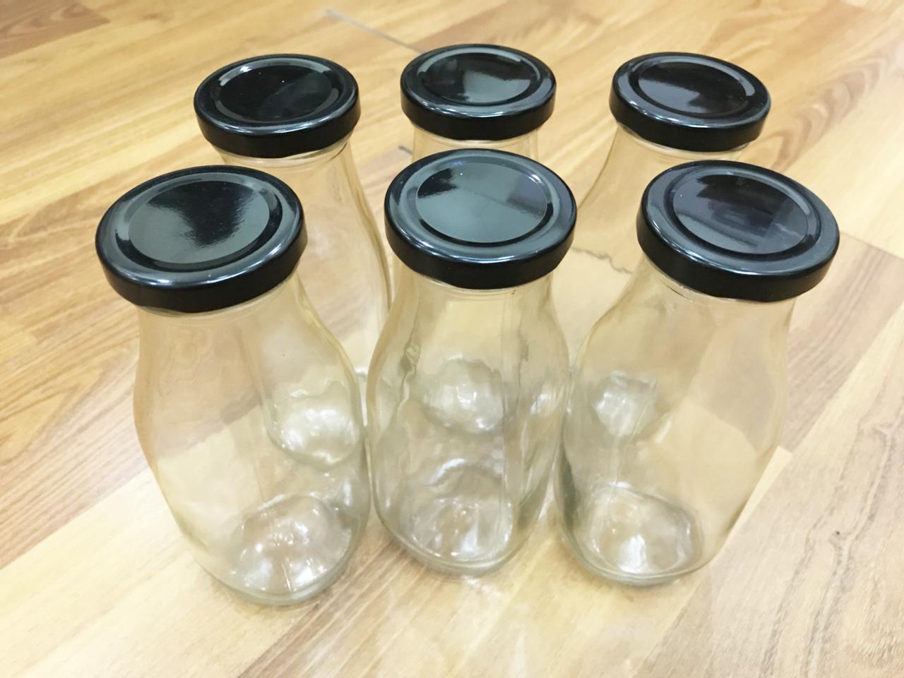 Combo 6 chai thủy tinh đựng sữa nắp thiếc 300ml (Màu sắc nắp giao ngẫu nhiên)