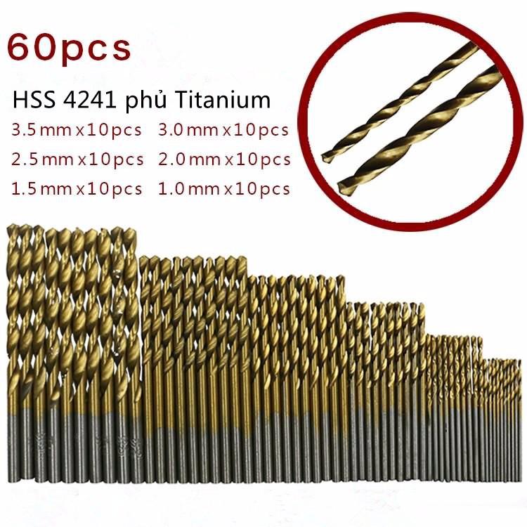 Bộ 60 mũi khoan đa năng phủ titanium chịu lực tốt.Với chất liệu này, sản phẩm sẽ không gỉ sét dù tiếp xúc thường xuyên với điều kiện ẩm ướt hay bất kì thời tiết khắc nghiệt