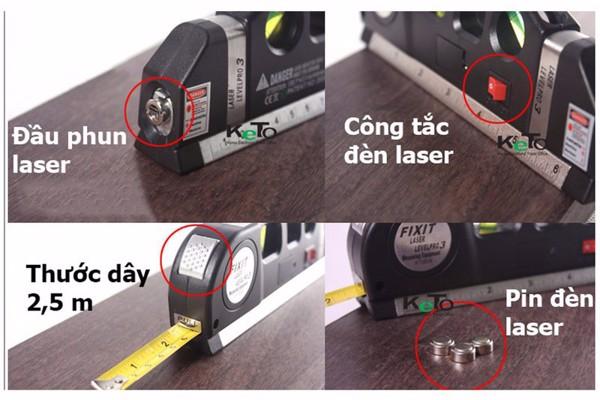 Thước laser đo thẳng, ngang, góc kiêm thước dây 2.5m