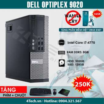 dell optiplex 9020 intel core i7-4770, ram 8gb, hdd 500gb + ssd 120gb - tặng phím, chuột, bàn di.
