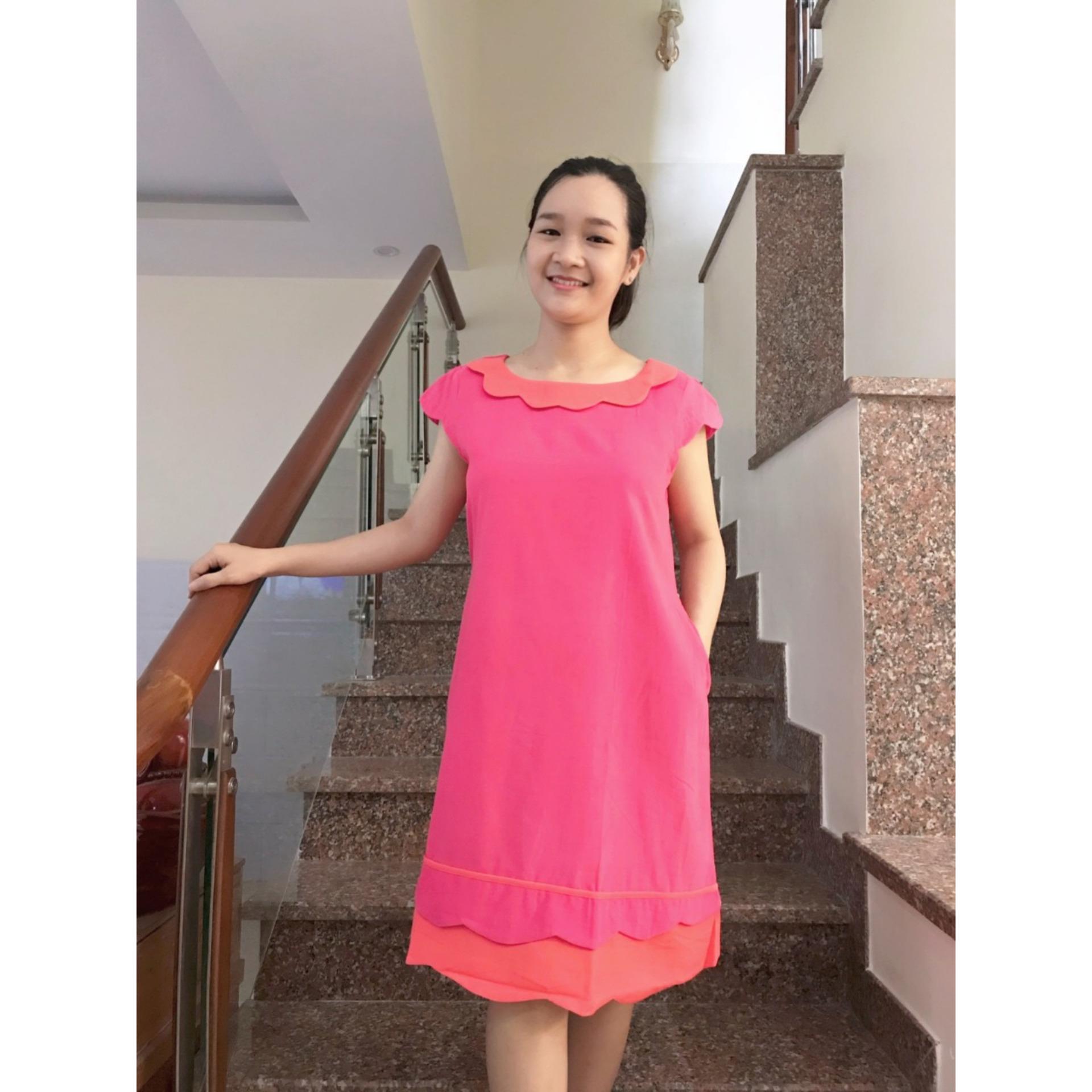 Đầm bầu nhung cổ sen (cam)