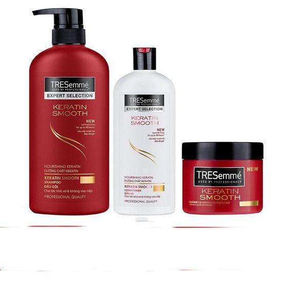 Combo Chăm Sóc Tóc Tresemme Keratin Smooth: Dầu Gội 650g + Dầu Xả 340g + Kem Ủ 180g đỏ