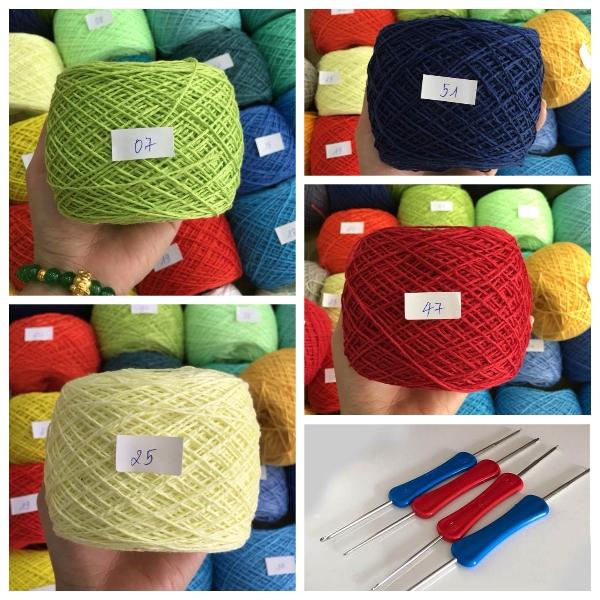[HCM]4 cuộn len cotton vn 1mm và 1 kim móc