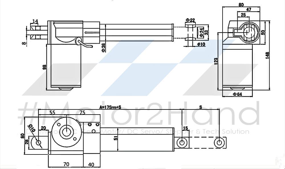 Combo xy lanh điện LYX 3000N 200mm & Bộ điều khiển cơ