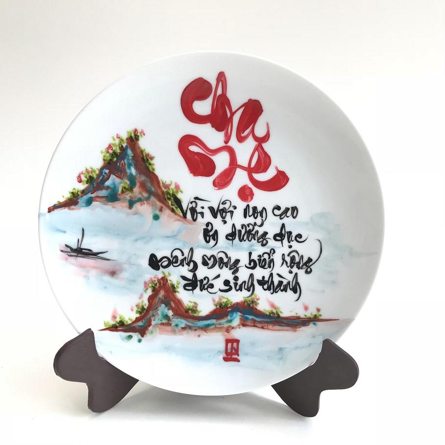 [HCM]Dĩa Sứ viết thư pháp 20cm- D021 - Ơn CHA MẸ