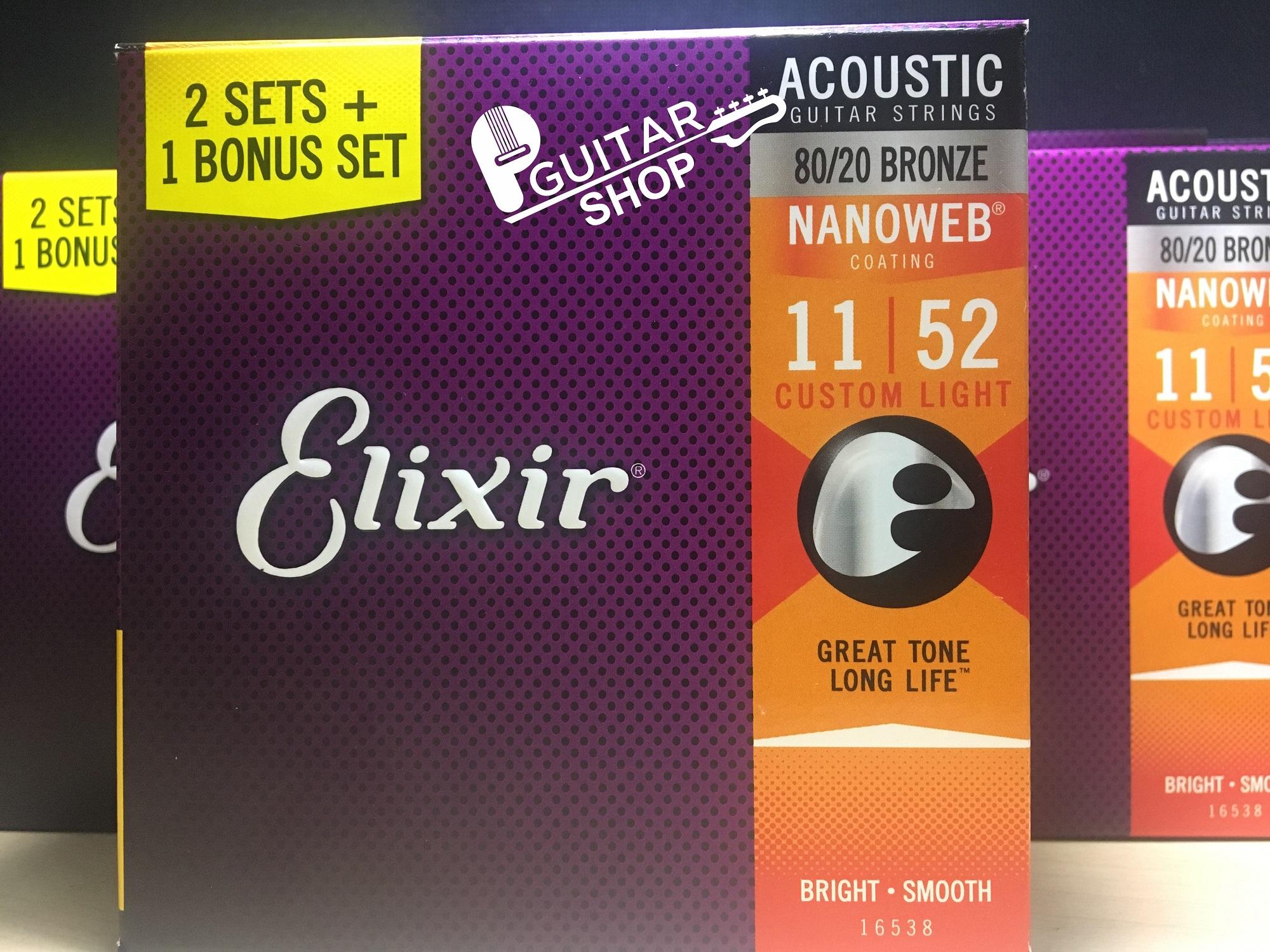 HỘP DÂY ĐÀN ELIXIR 80/20 NANOWEB CHÍNH HÃNG (2 SET +1 BONUS SET)