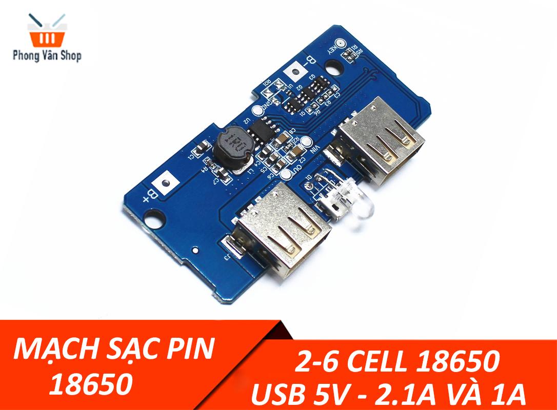 Mạch sạc pin dự phòng 18650 2-6 cell 2 USB 5v 2A và 1A