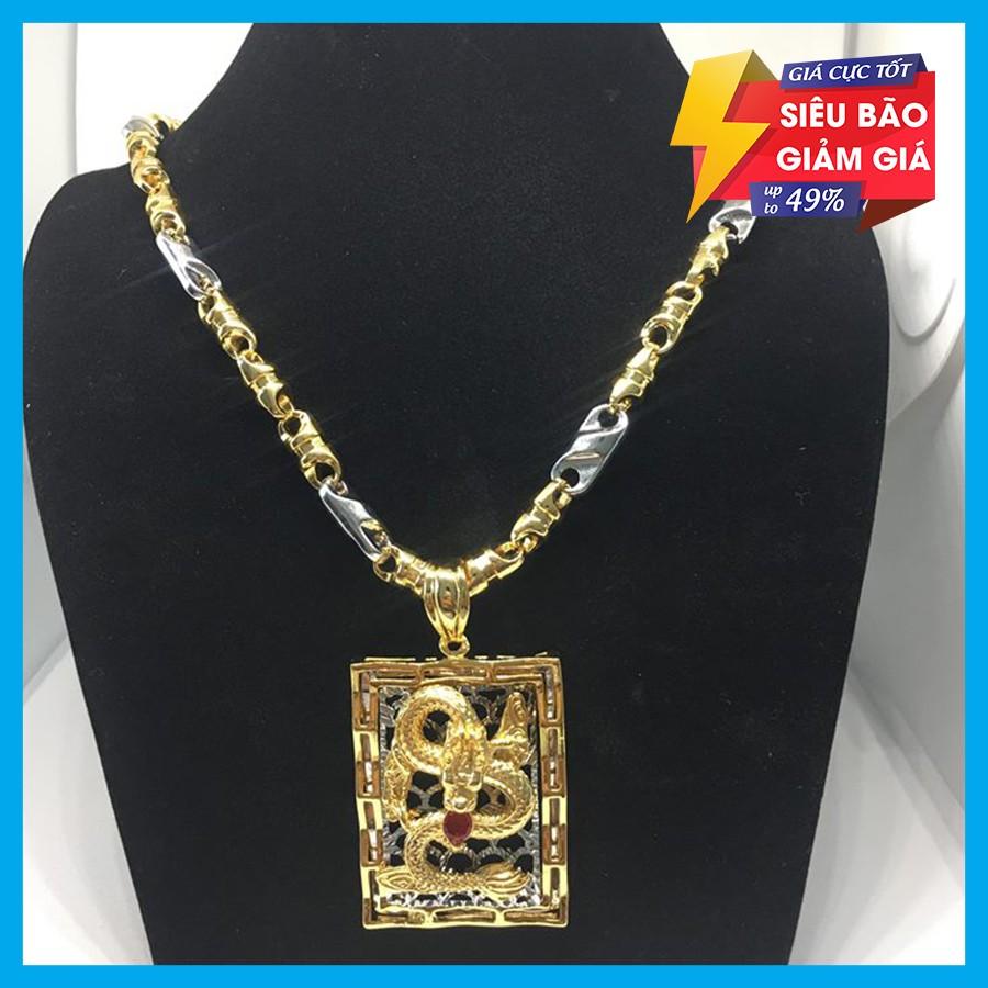 Dây chuyền phong thủy bạc Thái mạ vàng 18k nam cao cấp mặt Rồng Ngọc đỏ (vàng)