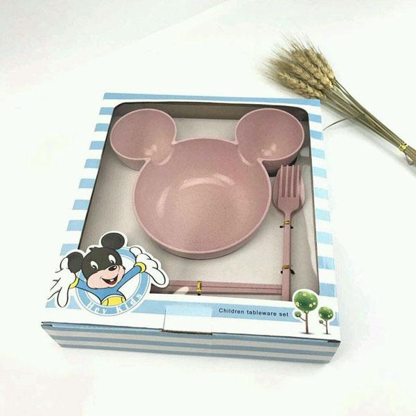 Bát ăn dặm lúa mạch hình Mickey kèm đũa và thìa
