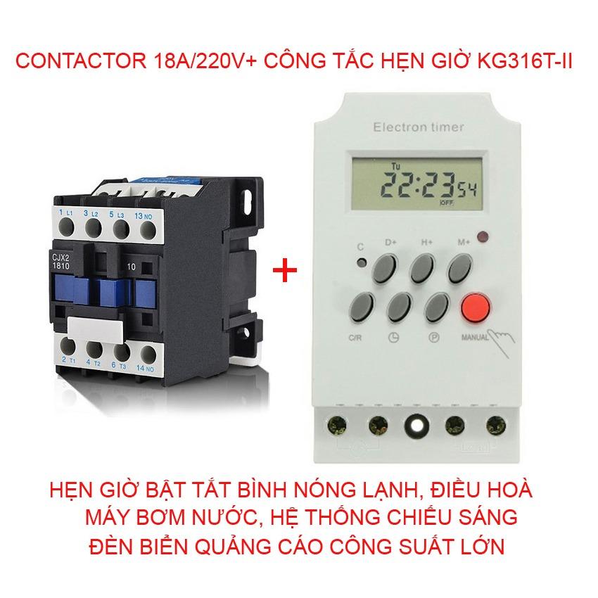 Bộ công tắc hẹn giờ KG316 T-II và Contactor 18A/220v - bộ công tắc hẹn giờ công suất lớn để bật tắt thiết bị điện tự động - Điện tử gia đình