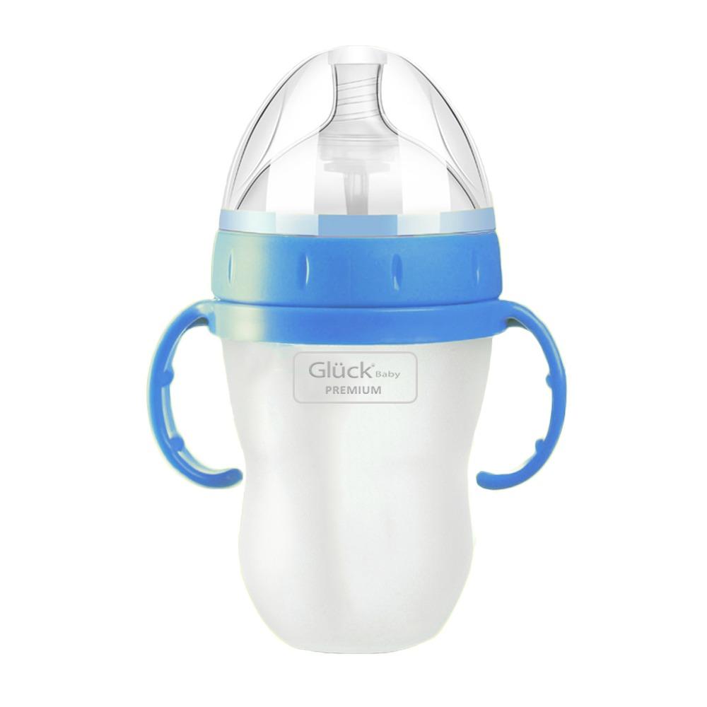 [HCM]Bình sữa silicon Gluck Premium 240ml (Màu xanh)
