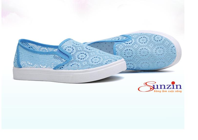 Giày lười ren nữ thoáng chân (xanh) size từ 35-40