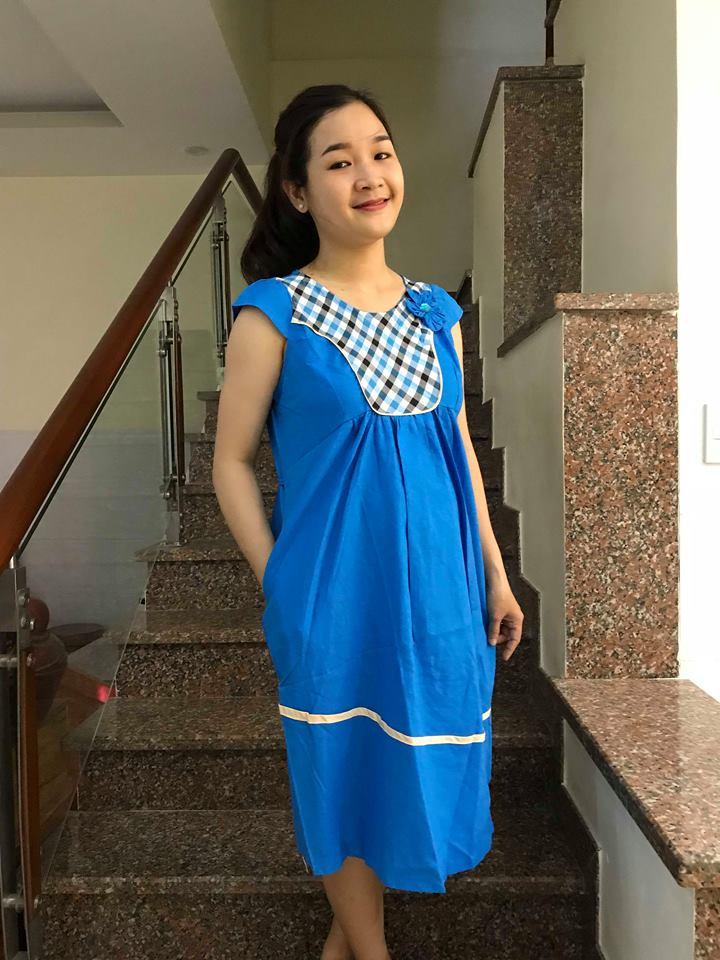 Đầm bầu caro cổ (Xanh dương)