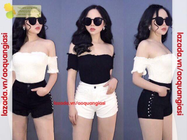 Quần short kaki đính ngọc trắng, đen mt289