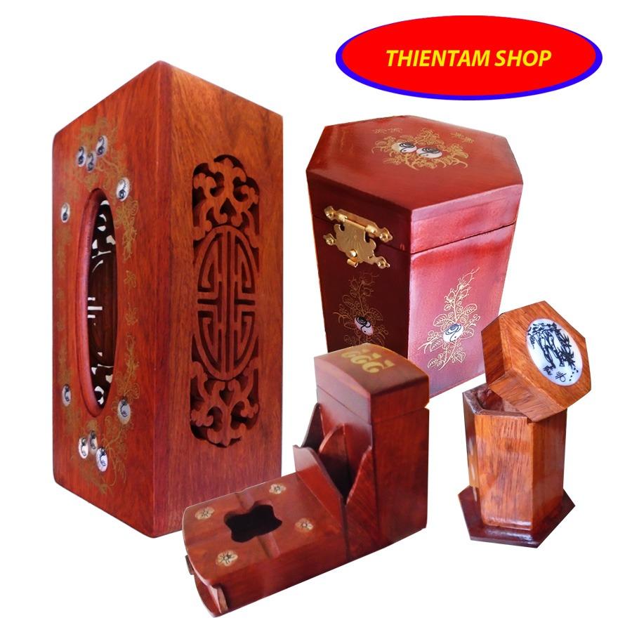 [HCM]Bộ 4 món tiện ích bằng gỗ hương đỏ (Hộp Trà nhỏgạt tànhộp tămhộp giấy) COCN04