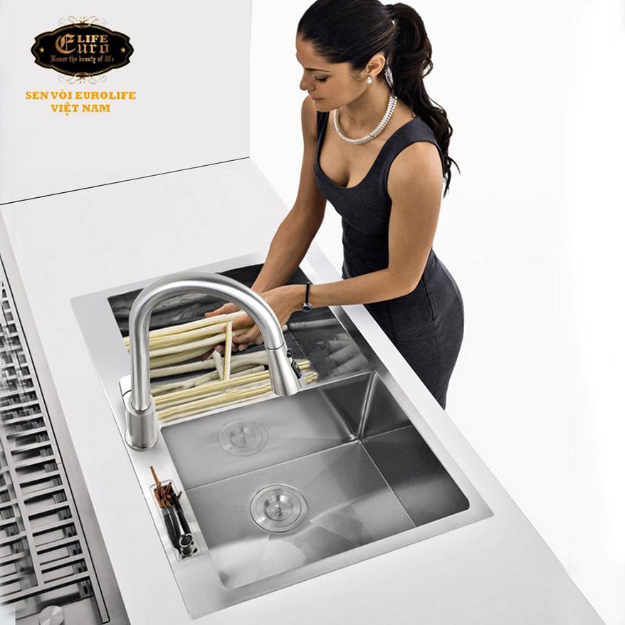 Chậu rửa chén Handmade Inox SUS 304 Eurolife EL-C21 (Trắng bạc)