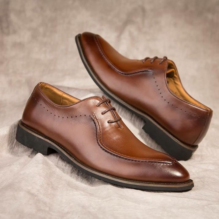 Giày tây nam da bò viền nổi (NÂU) kieur dáng công sở thời trang