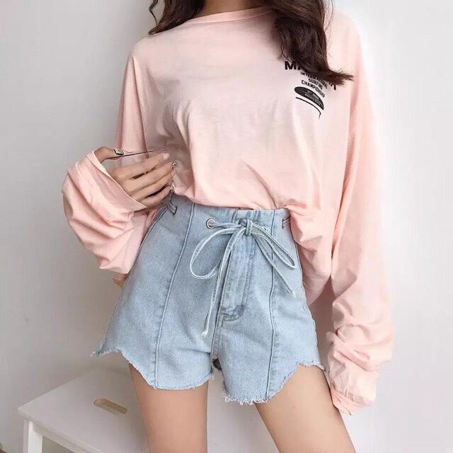 QUẦN SHORT JEAN NỮ CỘT NƠ LƯNG CAO 547