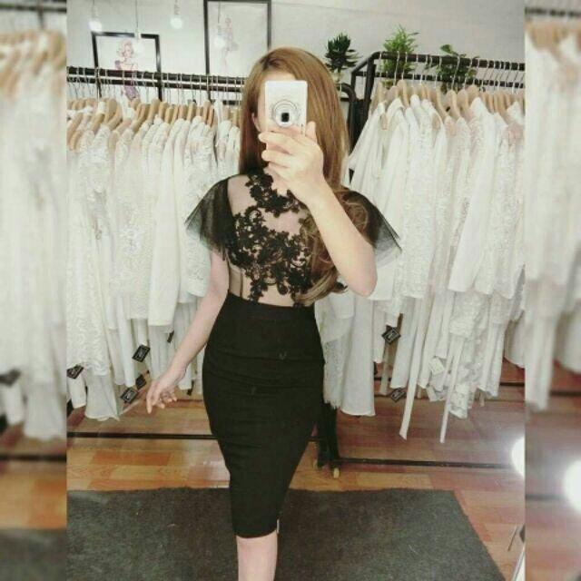 Đầm body thân lưới phối ren sexy 
