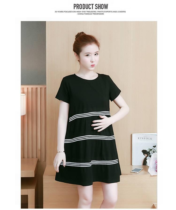 Đầm Bầu-Váy Bầu Đen Phối Kẻ Dáng A Cộc Tay ĐB1165