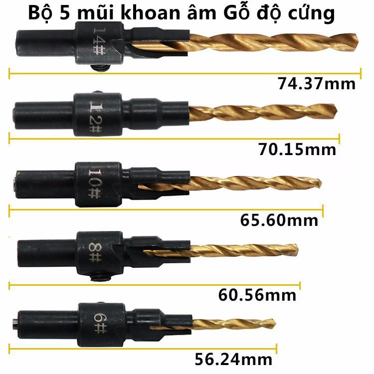 Bộ 5 mũi khoan gỗ chỉnh cữ bắt âm mũi vít