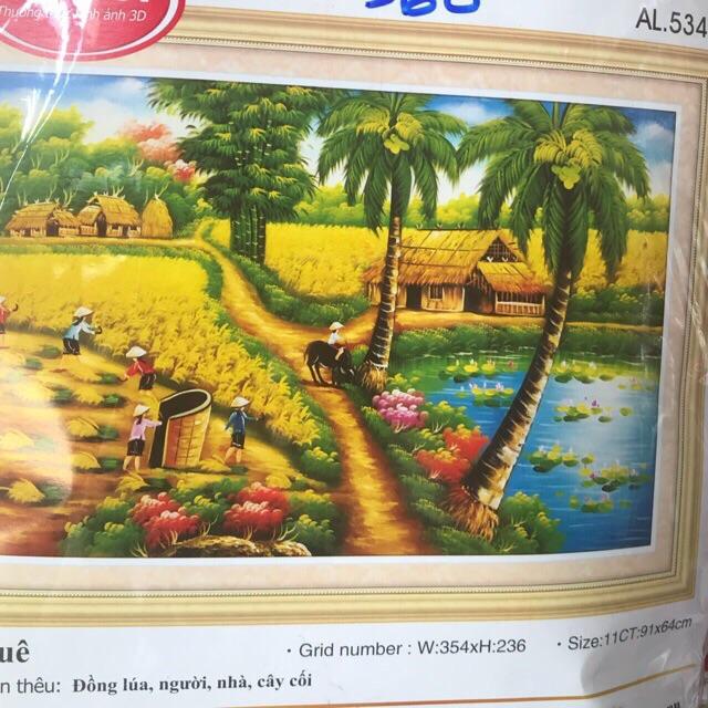 Tranh thêu chữ thập phong cảnh đồng quê 3D Ailuo AL53470