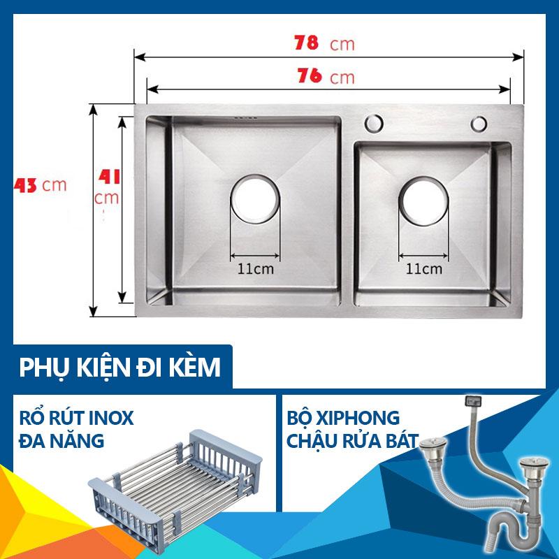 Chậu rửa bát inox 7004 ( 78cm x 43cm)